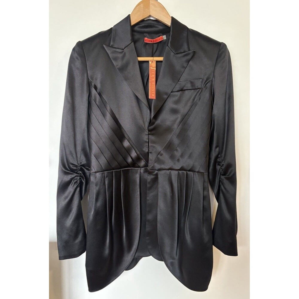 NWT Alice + Olivia Black Silk Blazer Jacket Size Small